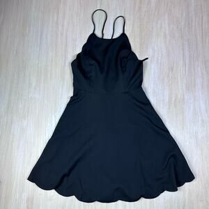 Lulus Play On Curves Black Backless Scallops Sleeveless Mini Dress Size Small